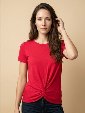 Max Studio Red Short-Sleeve Twist-Knot Tee
